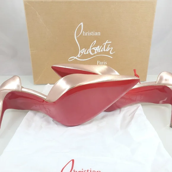 NWT$900 LOUBOUTIN Iriza 85 Leche Silk Satin metallic Leather Heel Pumps Sz 40.5 - Picture 10 of 15